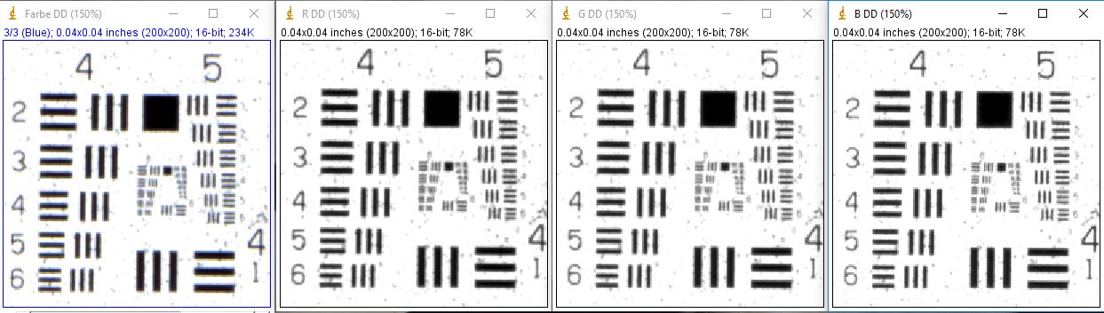 von links nach rechts: RGB, R, G, B