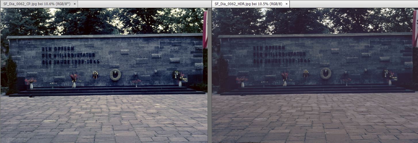 Links: ColorPerfect,  rechts: SilverFast HDR