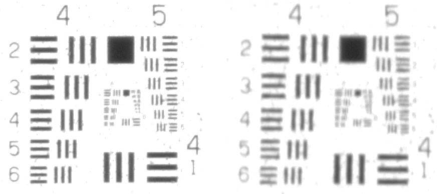 USAF1951-Target scanned with my DD6000 which has a fixed focus. Left without glass, right target between glass plates.