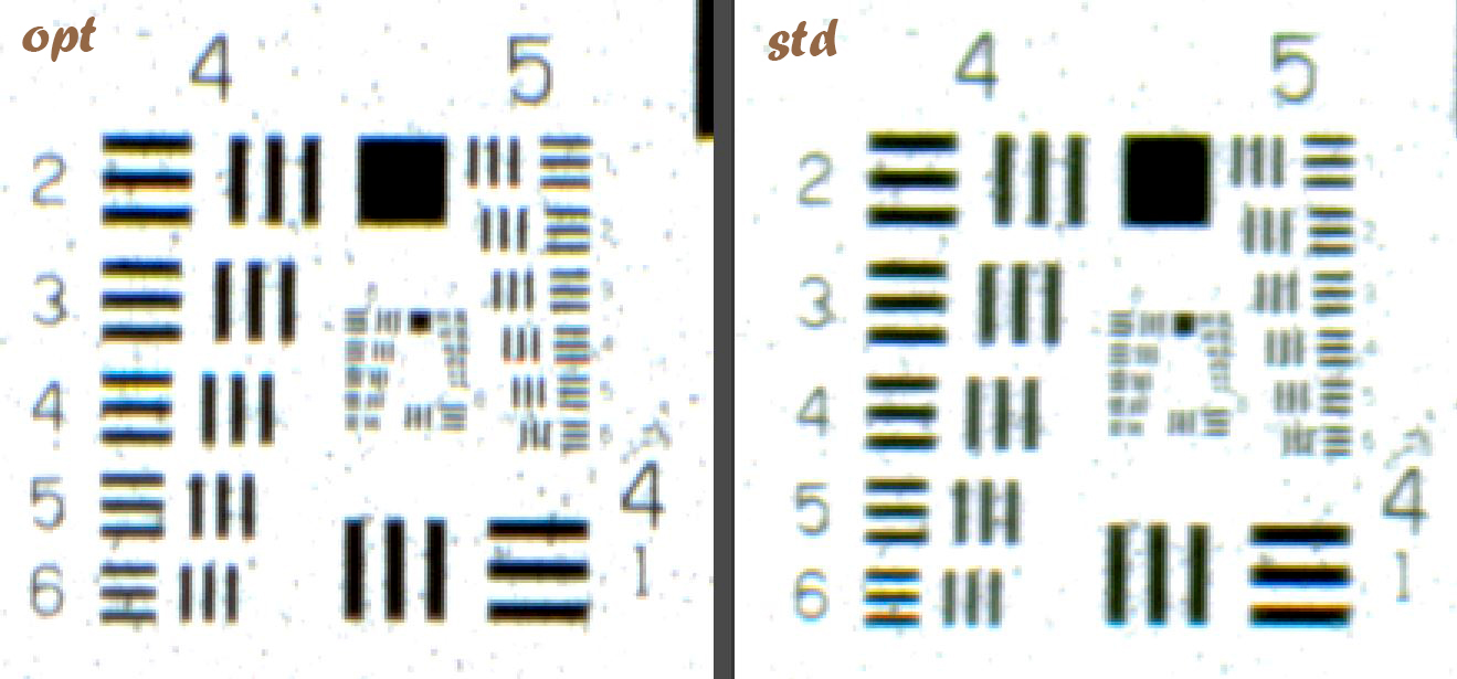 Links Orientierung Emulsion zum Detektor, rechts Orientierung Emulsion zur LED.