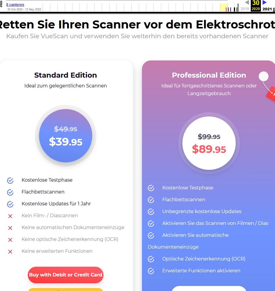 Vuescan Pro bis vor 2-3 Jahren mit unlimitierten Updates